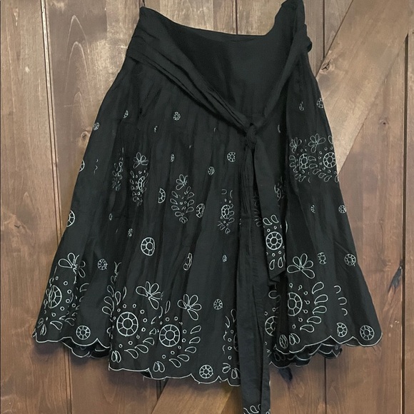 Lapis Dresses & Skirts - Lapis Black A-Line Skirt with White Floral Embroidery